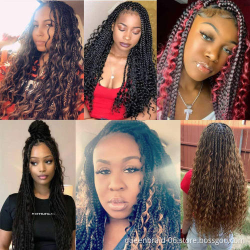Box Braids Crochet Hair Ombre Goddess Box Braids With Curly Senegalese Twist Synthetic Crochet Braiding Hair Extensions